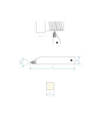 ISO 352 DIN 4982. Herramienta de torno para roscar exteriores.